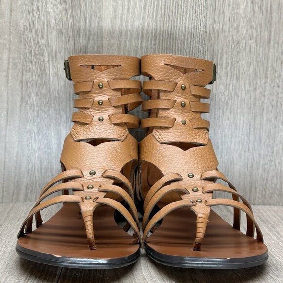 Enzo Angiolini Makalya Gladiator Sandals Women Sz 6M Flat Leather Zip Back Brown - Picture 4 of 12